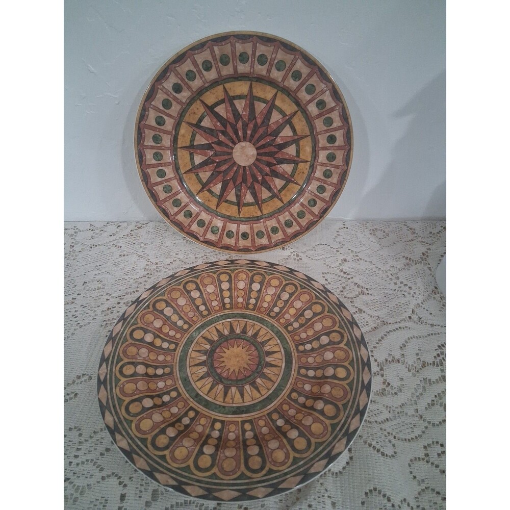 Lot (2) American Atelier Pavilion 5294 Salad Plates Porcelain Mosaic Celestial